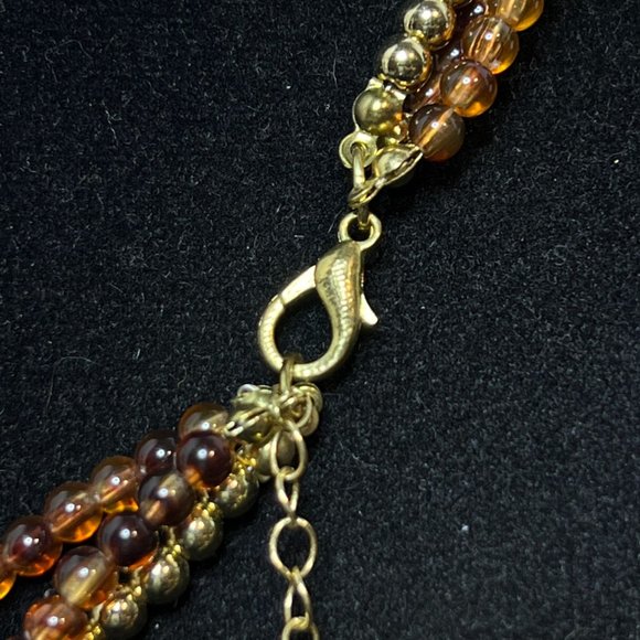 Triple Strand Gold Tone Brown, Aqua And White Graduated Beads Necklace (3890) - Picture 6 of 6